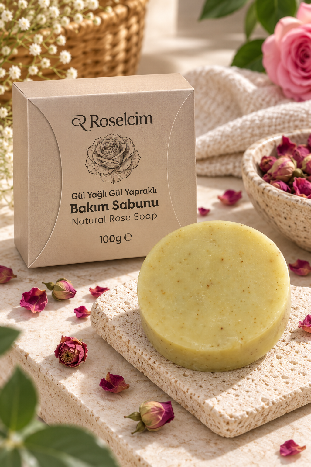 Gül Yağlı ve Gül Yapraklı Bakım Sabunu (100 gr)