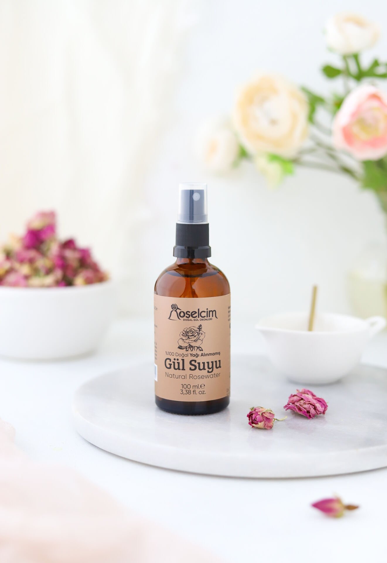 Yağı Alınmamış Doğal Gül Suyu 100 Ml Sprey Şişe (Gül Mayası)
