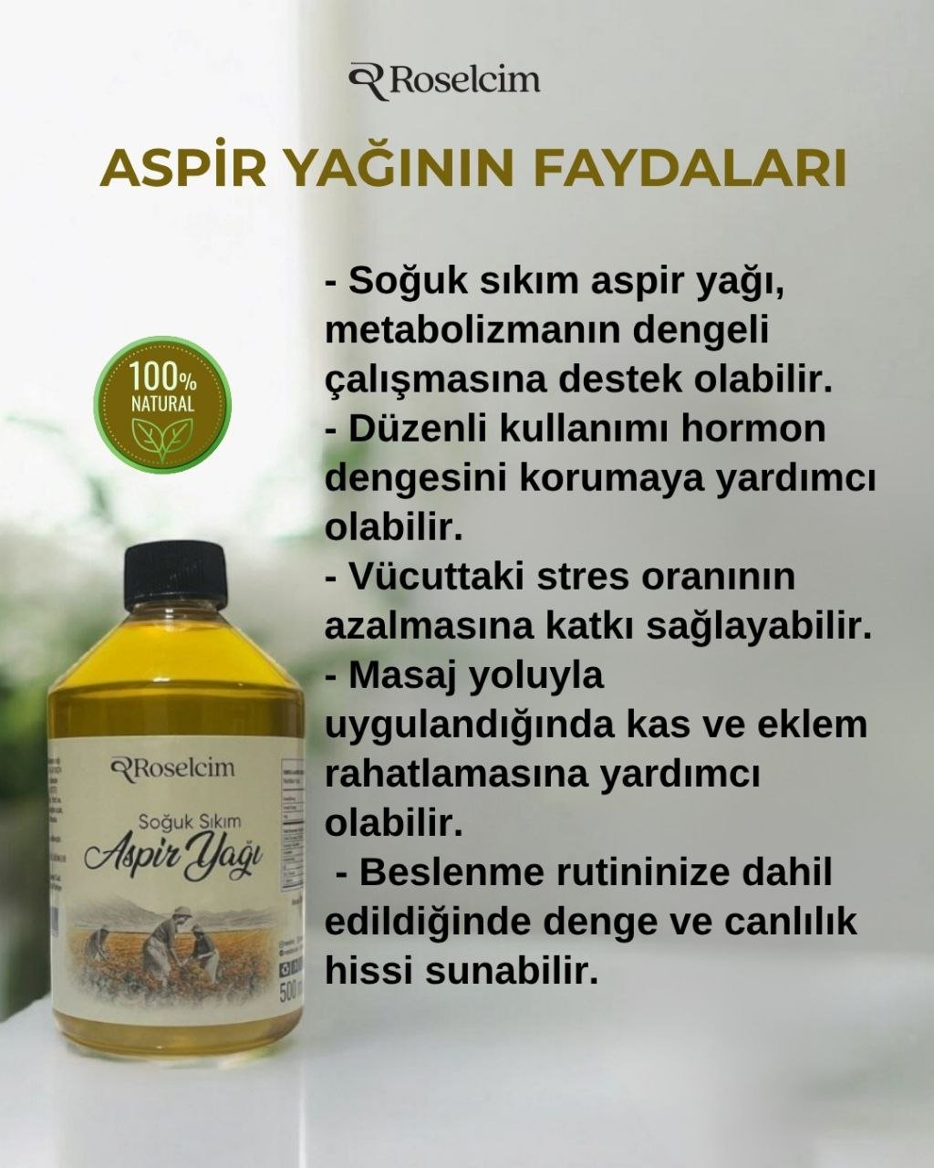 500 Ml Aspir Yağı (Soğuk Sıkım)