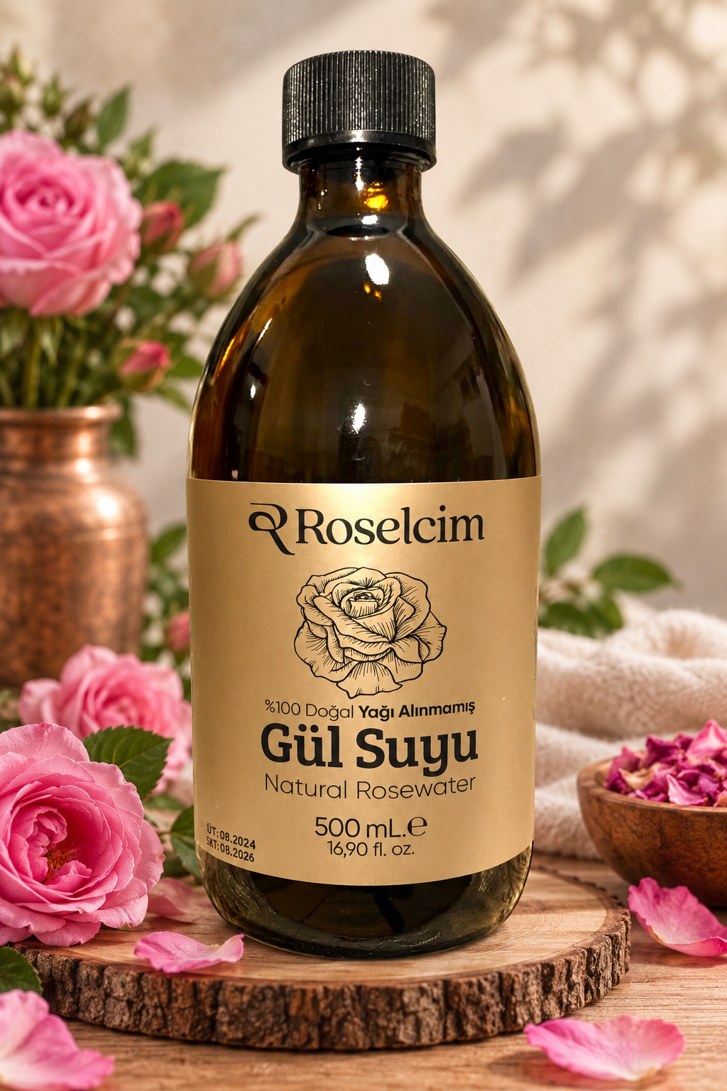 500 Ml Yağı Alınmamış Gül Suyu (Cam Şişe)