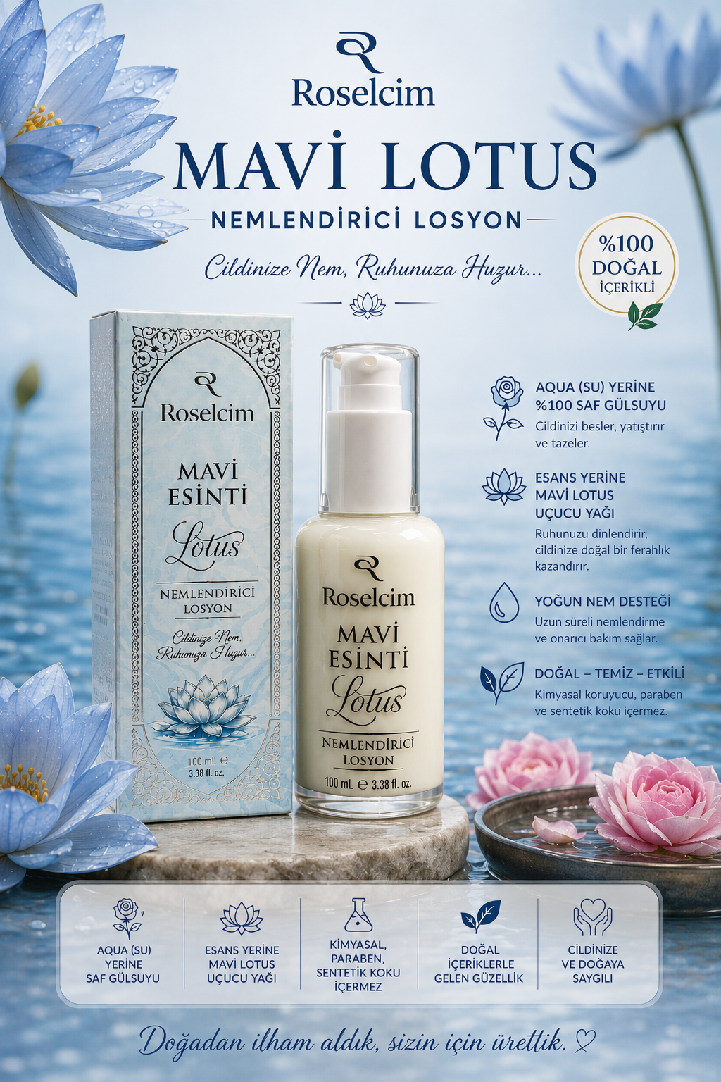 Roselcim Mavi Esinti – Mavi Lotus Nemlendirici Losyon 100 ml