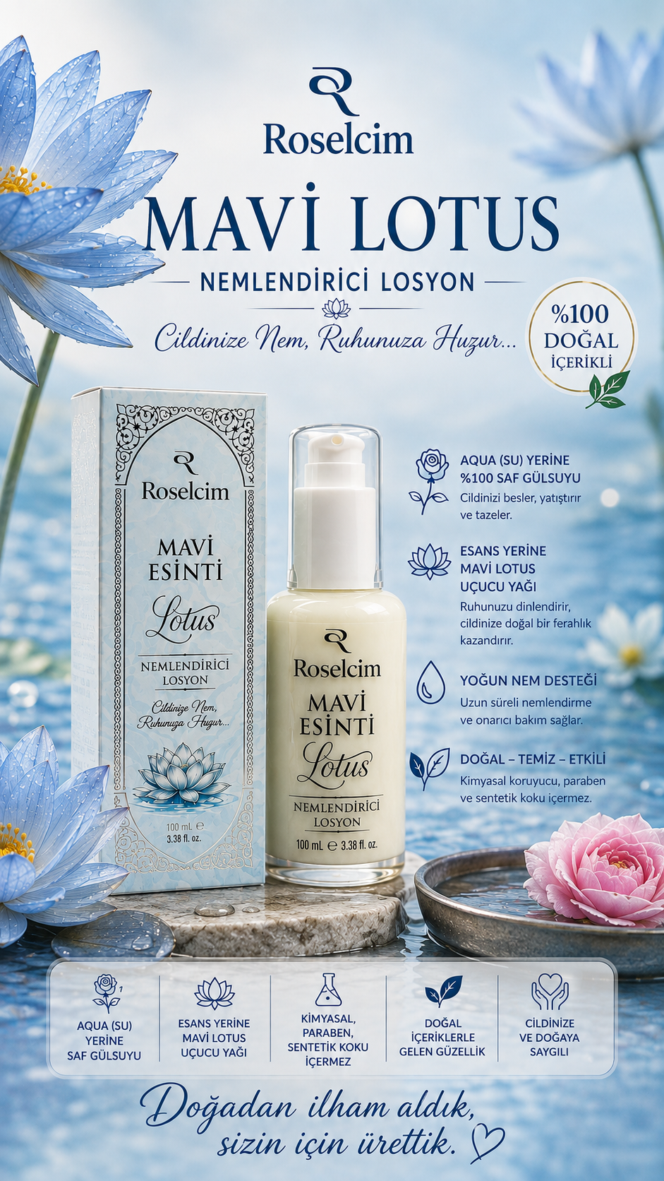 Roselcim Mavi Esinti – Mavi Lotus Nemlendirici Losyon 100 ml