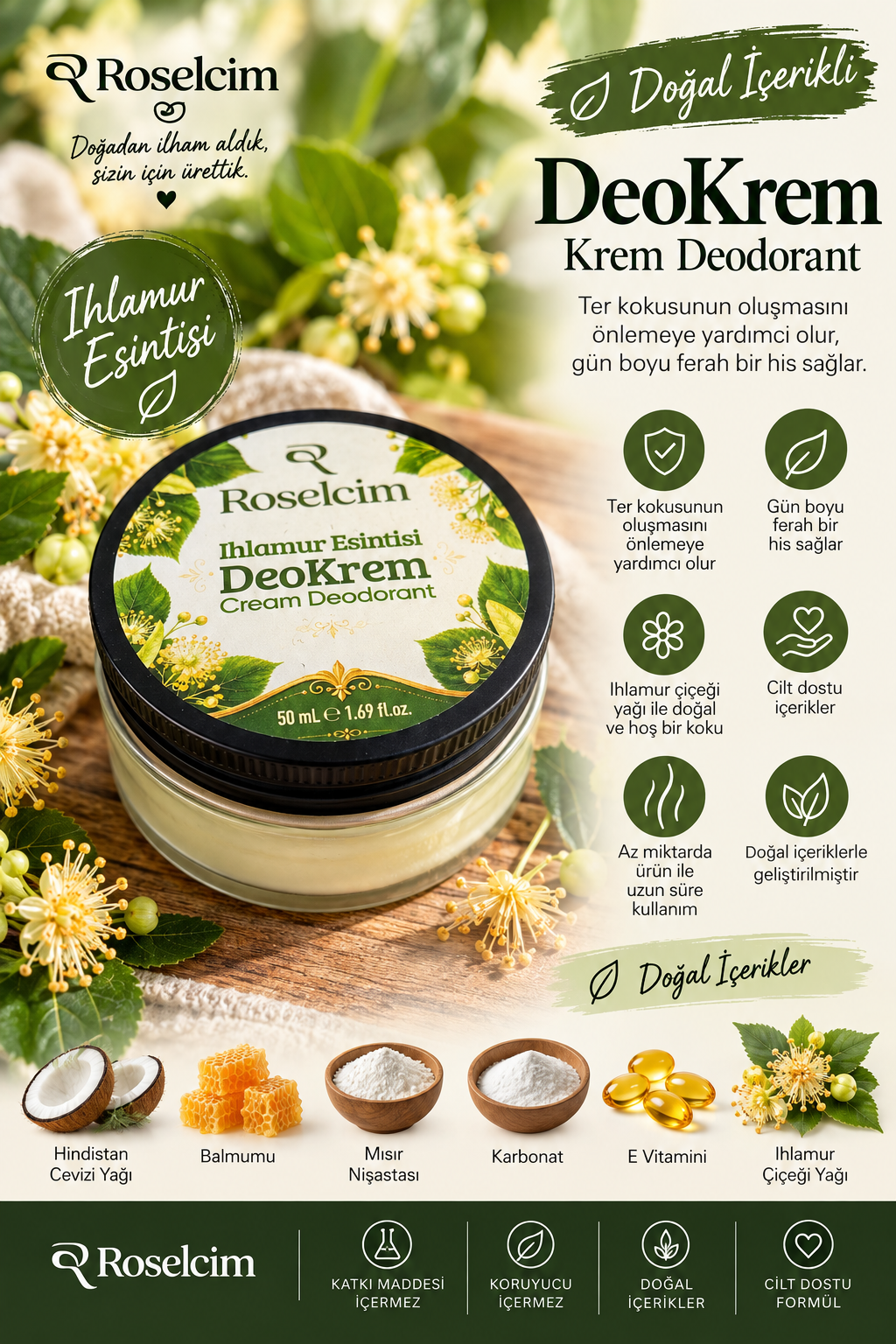 Doğal Deo Krem | Ihlamur Uçucu Yağlı – Roselcim